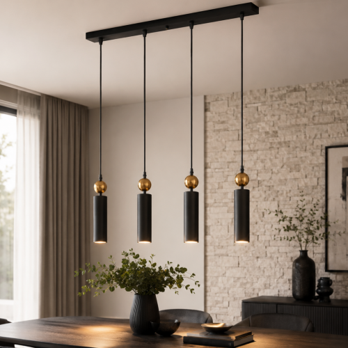 Sparg 4'lü Dekoratif Siyah & Eskitme Metal Tavan Sarkıt Modern Avize (GÜN IŞIĞI LED AMPULLER DAHİLDİR...)