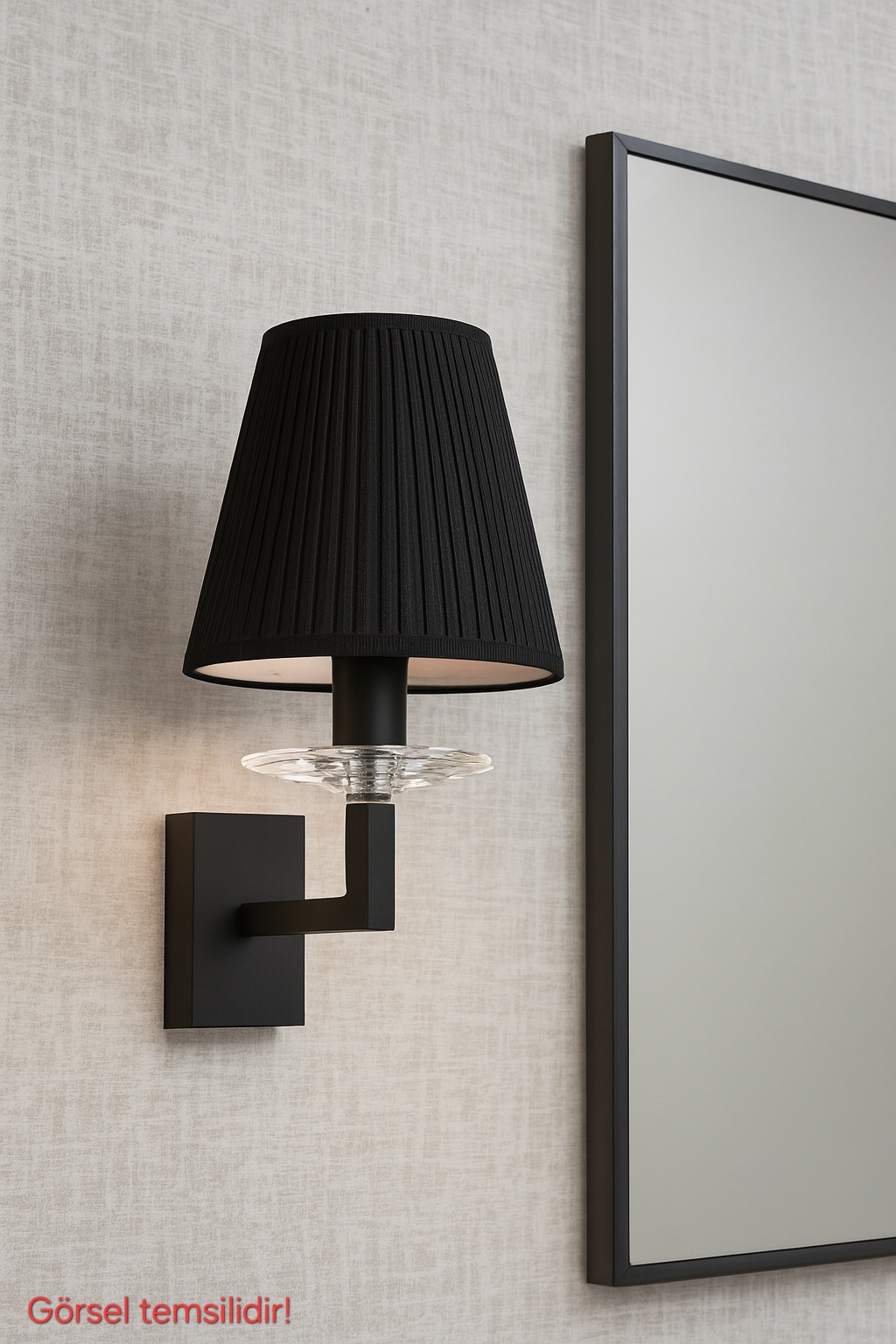 Tan Dekoratif Kristal Cam Tabaklı İp Şapkalı Siyah Modern Duvar Aplik İç Mekan