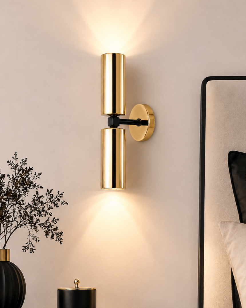 Teo 2'li Dekoratif Gold Kaplama & Siyah Modern Metal Duvar Aplik İç Mekan (Günışığı led ampuller dahildir...)