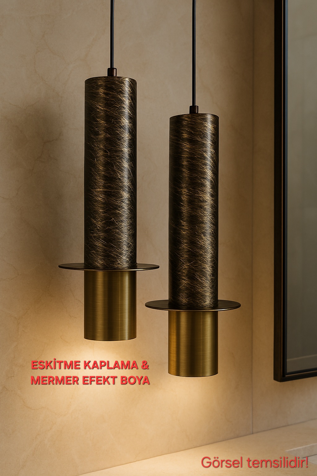 Vista 2'li Dekoratif Özel Siyah Efekt Boya - Eskitme Kaplama Sarkıt Avize (GÜNIŞIĞI LED AMPULLER DAHİLDİR...)