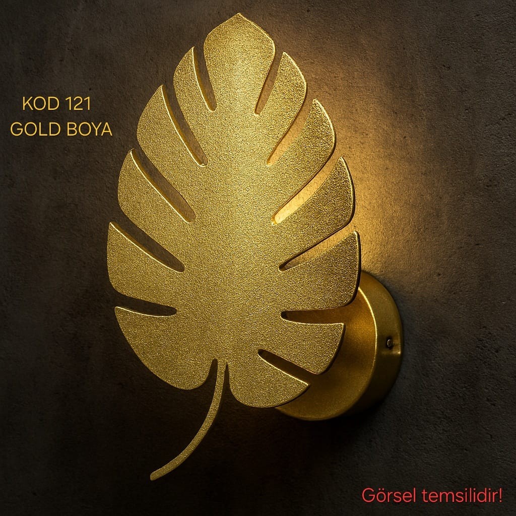 Yaprak Dekoratif Tasarım Gold Boya Modern İç Mekan Duvar Aplik (Ampul dahildir...)