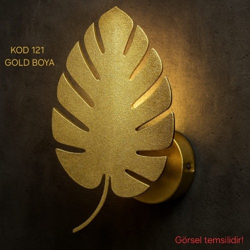 Yaprak Dekoratif Tasarım Gold Boya Modern İç Mekan Duvar Aplik (Ampul dahildir...)