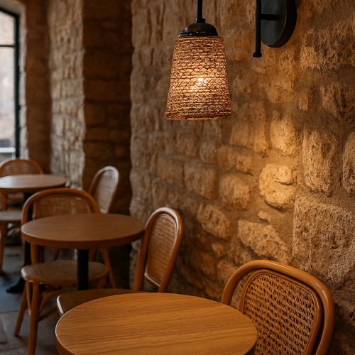 Zeta Dekoratif Jüt Hasır Siyah Metal Gövde Modern Duvar Aplik İç Mekan