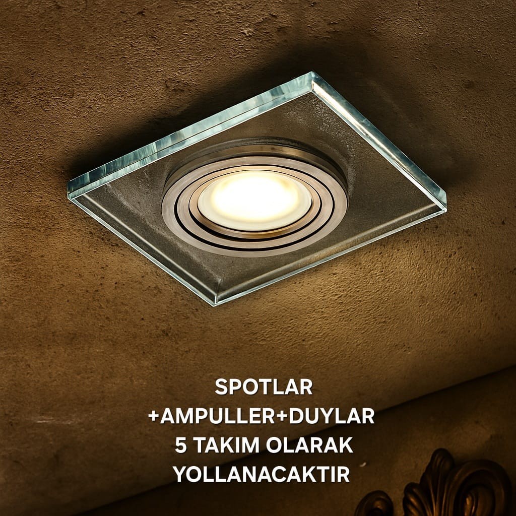 BY060 Dekoratif Sıva Altı Kare Aynalı Cam Spot ( 5 TAKIM - AMPUL VE DUY DAHİL!!! )