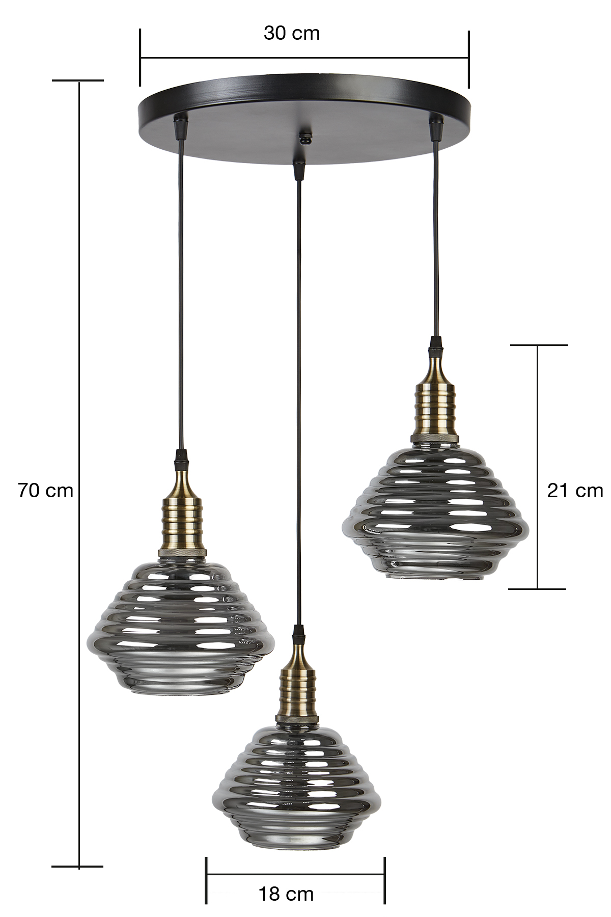 LY8004-3 Dekoratif 3'lü Füme Cam Sarkıt Modern İç Mekan