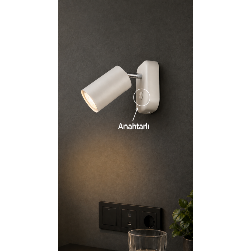 Neron Dekoratif Tekli Metal Anahtarlı Aplik Beyaz Hareketli Modern İç Mekan (GÜNIŞIĞI LED AMPUL DAHİLDİR!!!)