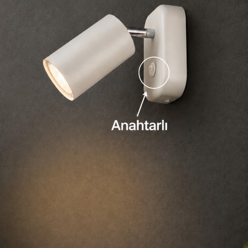 Neron Dekoratif Tekli Metal Anahtarlı Aplik Beyaz Hareketli Modern İç Mekan (GÜNIŞIĞI LED AMPUL DAHİLDİR!!!)