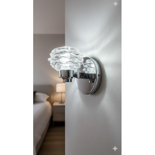 Piko Dekoratif Camlı Metal Krom Gövde Duvar Aplik ( G4 DUYLU BEYAZ LED AMPUL DAHİLDİR!!!)