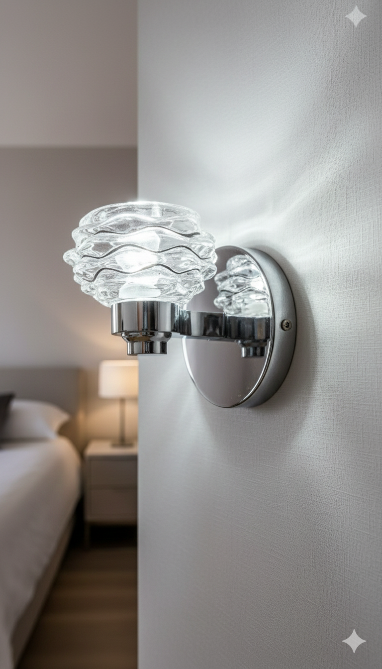 Piko Dekoratif Camlı Metal Krom Gövde Duvar Aplik ( G4 DUYLU BEYAZ LED AMPUL DAHİLDİR!!!)