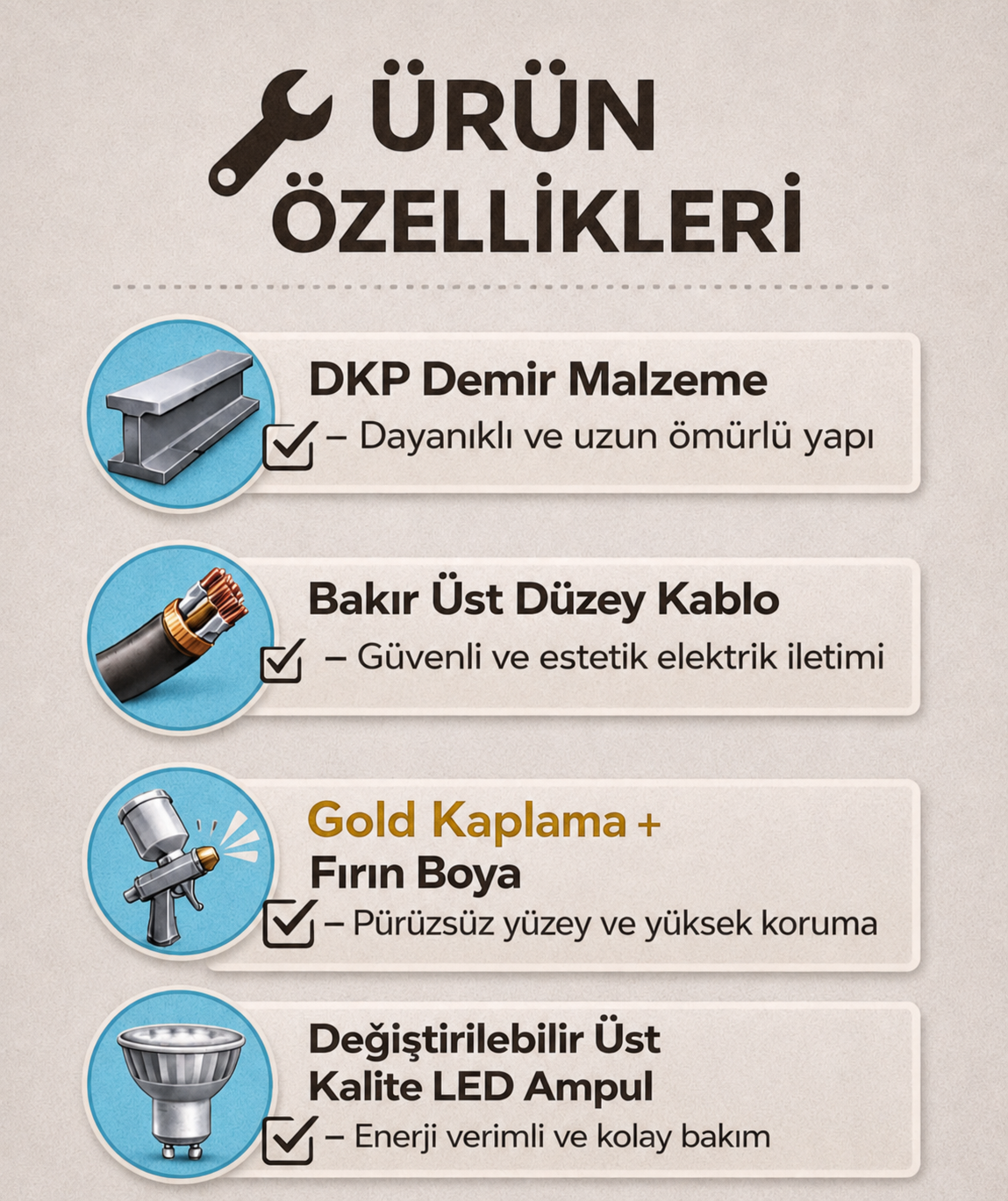 Arya Dekoratif Metal Tavan Sarkıt Krem & Gold Kaplama Tekli Avize (Gün ışığı led ampul dahildir...)